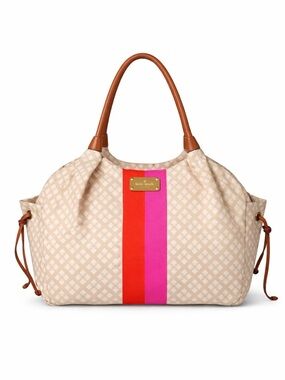 Kate Spade Beige Pink Logo Canvas Large Tote Shoulder Bag Travel bag Tote